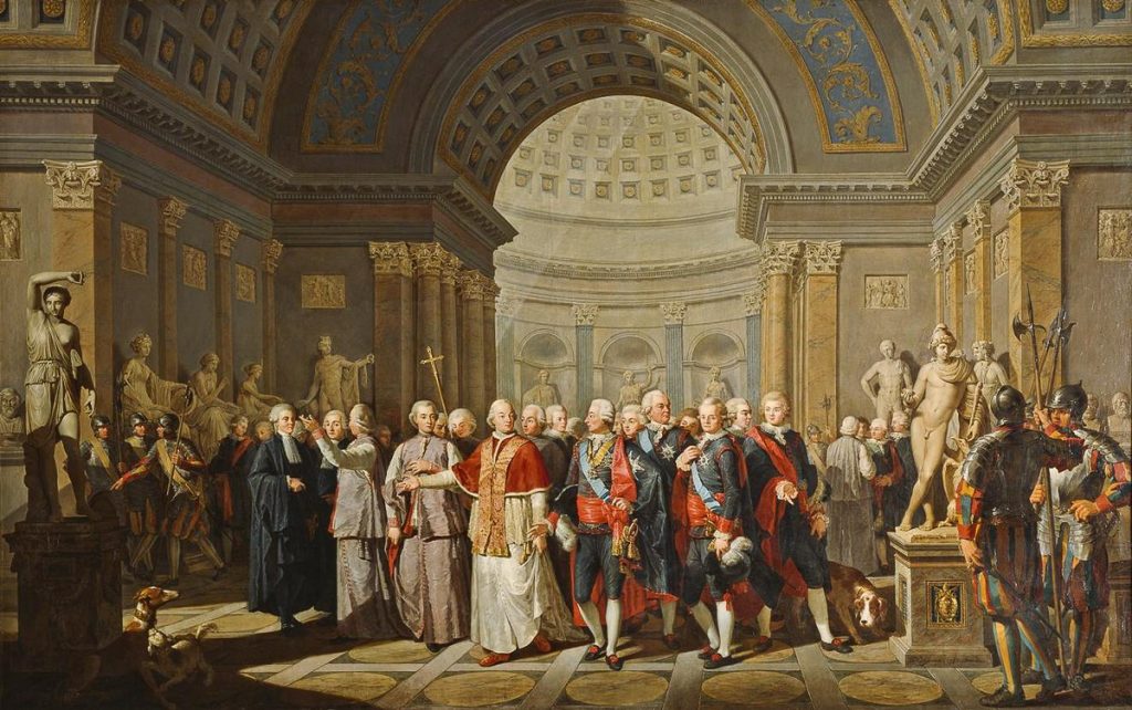 Abb. 7: Benigne Gagneraux, Papst Pio VI. besichtigt die Vatikanischen Museen zusammen mit Gustav III von Schweden, 1786, Stockholm, Nationalmuseum. Foto: public domain.