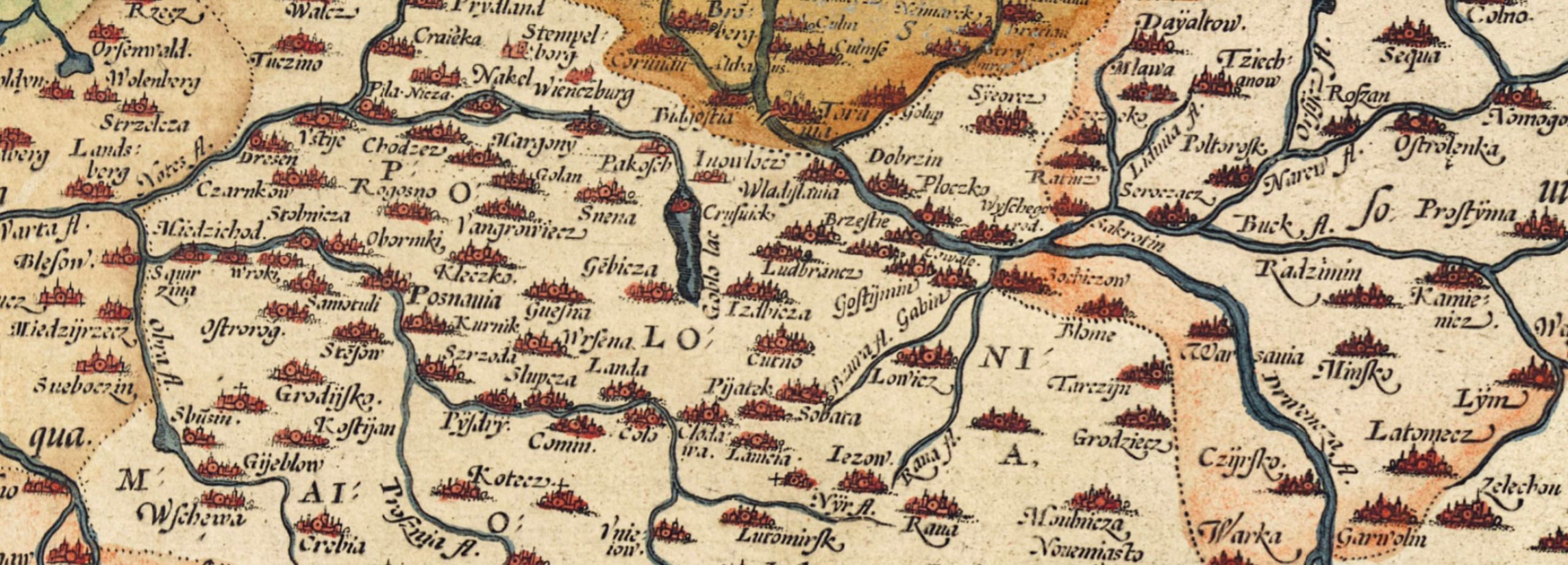 Fig. 3. Detail of the map of Poland by Wacław Grodecki, printed in Ortelius’s Theatrum orbis terrarum Antwerp 1573); Public domain. From the copy of the State Library of New South Wales.