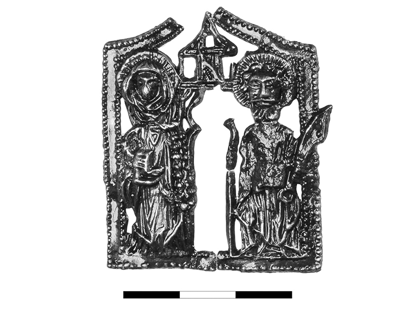 Fig. 14. Trzebnica. Badge with St. Hedwiga and St. Bartholomeus. Photo.: J. Sawicki.