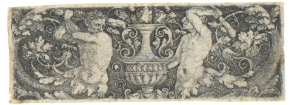 Monogrammist IB (Georg Pencz): Ornament mit kämpfenden Tritonen, Kupferstich